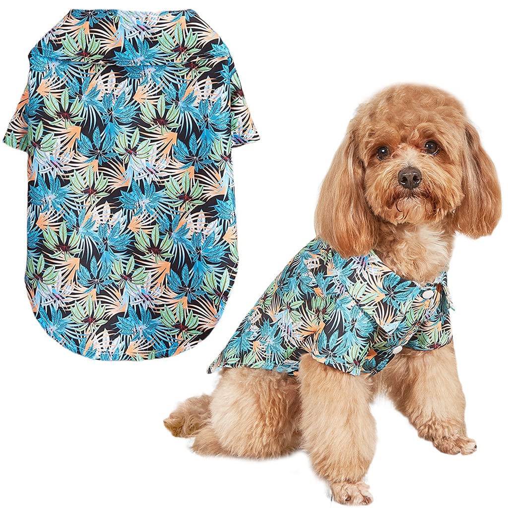 Qpets Summer Dog Clothes for Small Dogs Cute Hawaiian Coconut Tree Leaves Print T-Shirt for Dog Button Open Dog Clothes for Chihuahua, Maltese, Pug, Papillon, Small Dog Breeds of 4-7kg Qpets Summer Dog Clothes for Small Dogs Cute Hawaiian Coconut Tree Leaves Print T-Shirt for Dog Button Open Dog Clothes for Chihuahua, Maltese, Pug, Papillon, Small Dog Breeds of 4-7kg